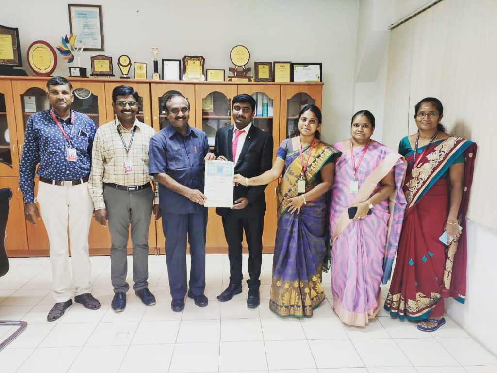 In 2021, The picture was taken when the MOU was signed with SNS College, the person in the picture is our Coimbatore Branch Manager