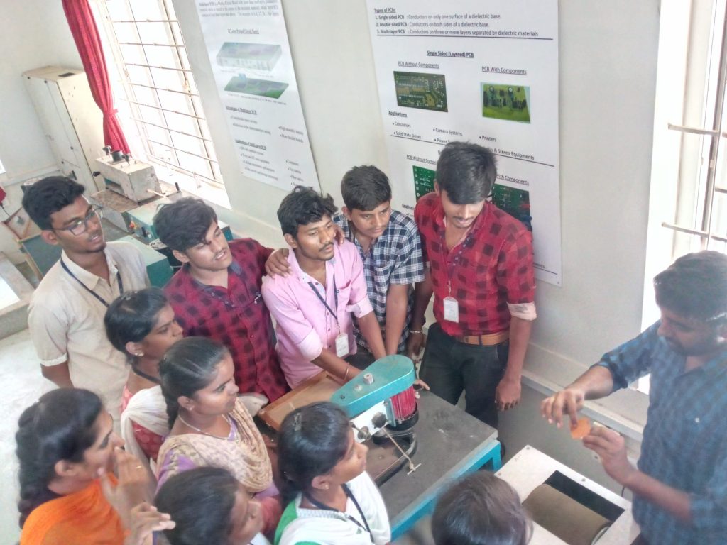In 2019, Picture taken while imparting skill development training (Home made PCB Design & Development) to 56 students of Adithya College, COimbatore