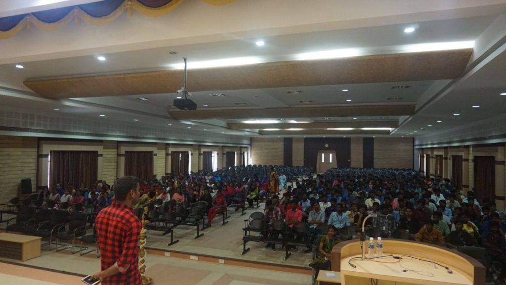 The picture was taken while talking about industrial experience to more than 200 Bannari Amman Institute of Technology, Department of Computer Science college students in 2019